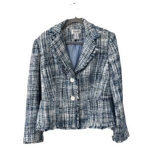 Chadwick’s Tweed Blazer Fringe 2 Button Jacket Tailored Blue White SZ 12